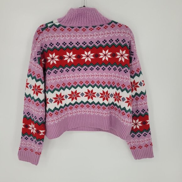 33 degrees womens Medium Pink red fair isle super soft cropped mock neck sweater - Picture 8 of 9